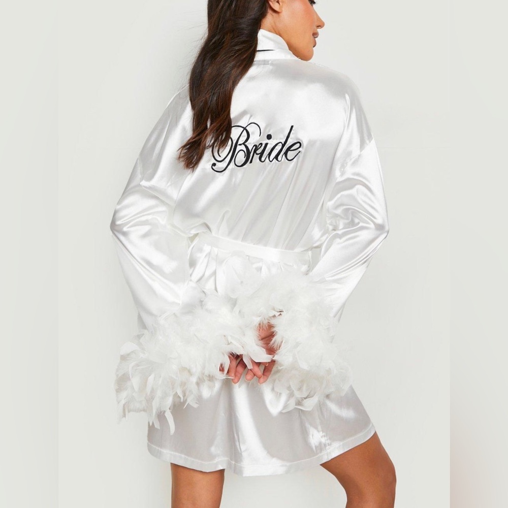 Boohoo Bride Robe with Feathers